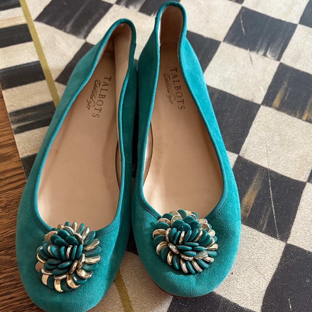 Talbots Turquoise Flats with Floral Detail